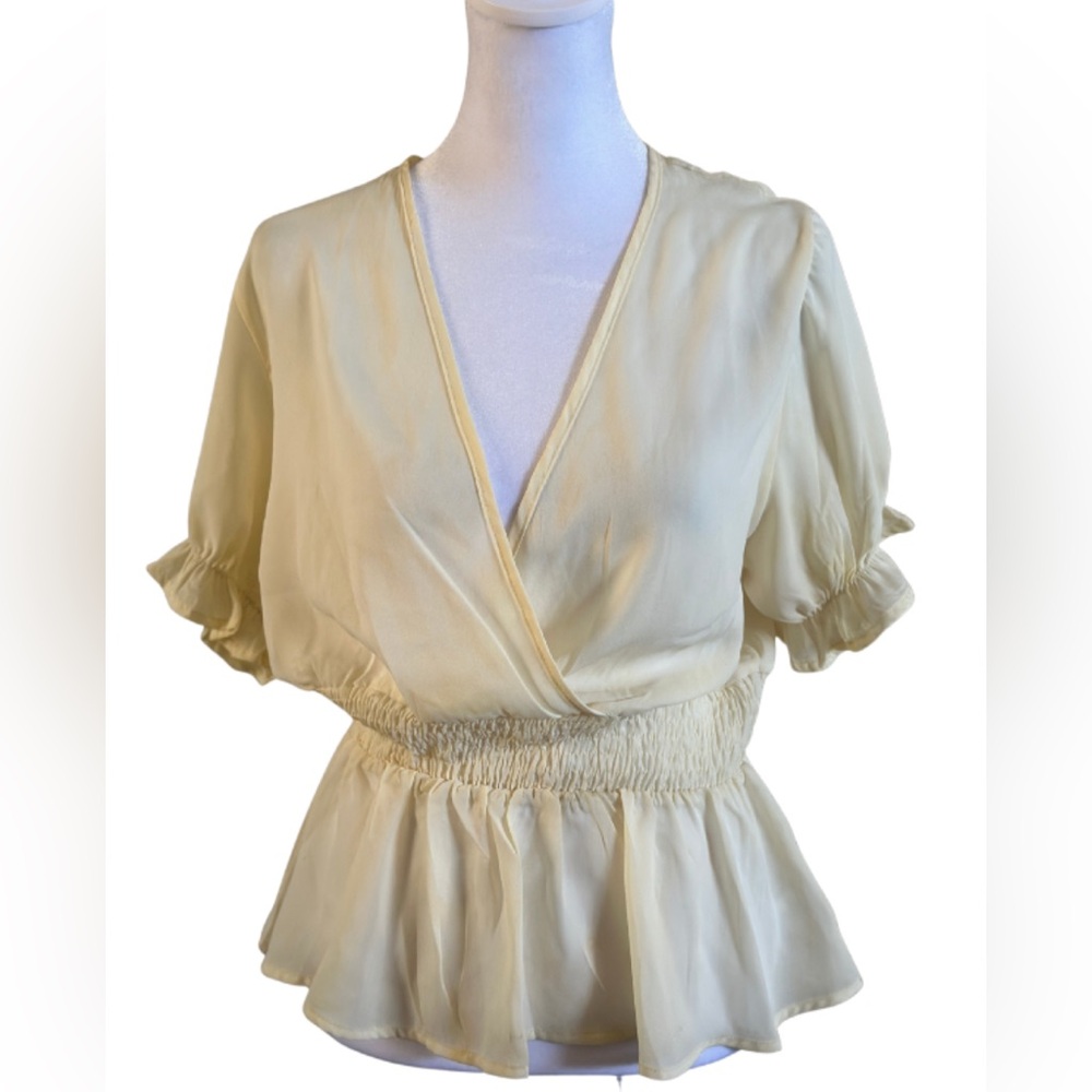 Papaya Cream Smocked Waist Peplum Blouse